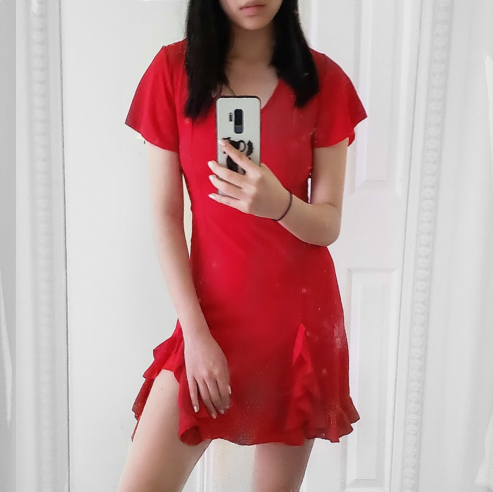 Button-up Ruffle Trim Summer Dress - Picture 2 of 2